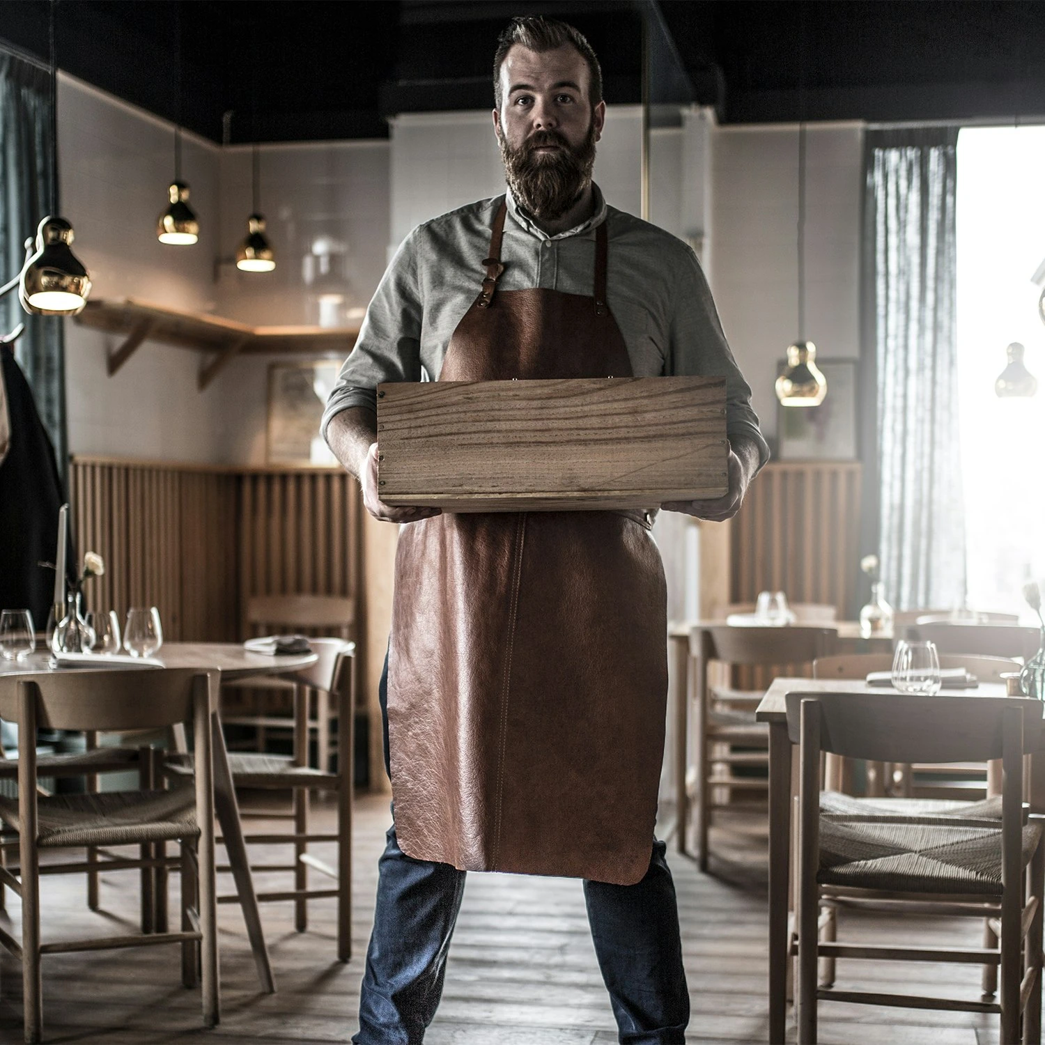 Le Chef Leren Schort, Cognac - Image 3