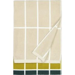 Marimekko Tiiliskivi Badhanddoek Messing / Donkergroen / Zand, 70x150 Cm