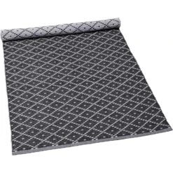 Ella Geribbeld Vloerkleed Donkergrijs / Wit, 70x160 Cm