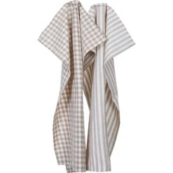 Liam Theedoek 50x70 Cm Gestreept Geruit Pak Van 2, Zand / Beige