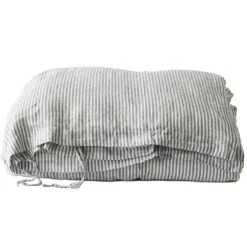 Gestreept Dekbedovertrek Linnen Grijs/Wit, 140x200 Cm